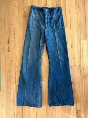 Vintage 60s Seafarer Navy Bell Bottom Jeans USA Utility Flare  Talon Zip 31x36